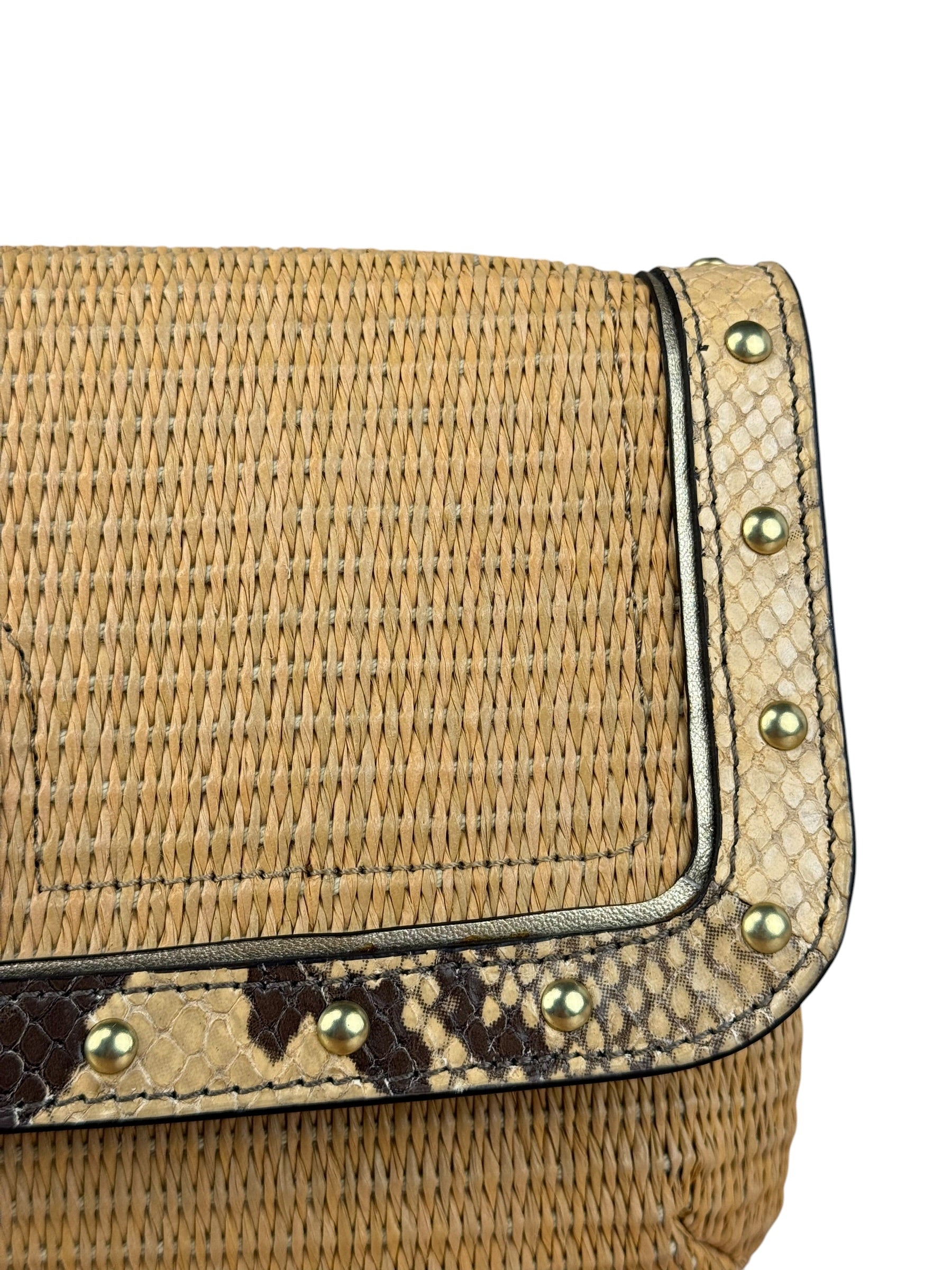 Coach Python-Trimmed Straw Natalie Wristlet