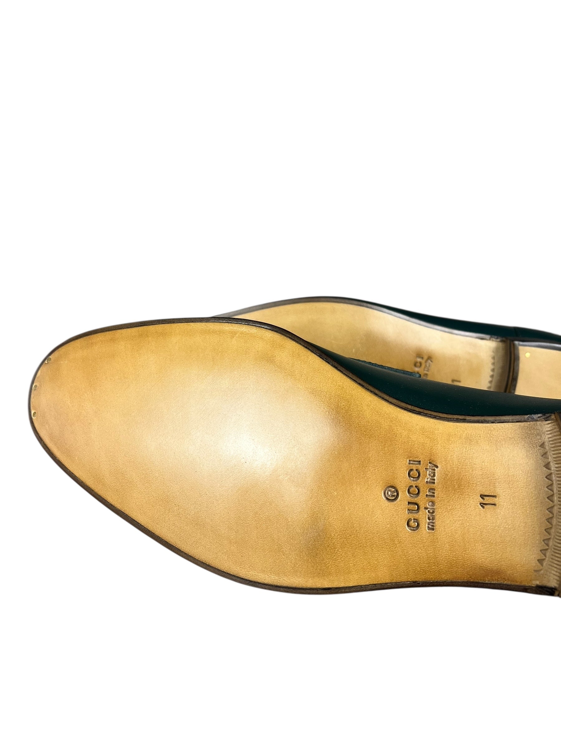 Gucci Green Leather Jordaan Horsebit Loafers