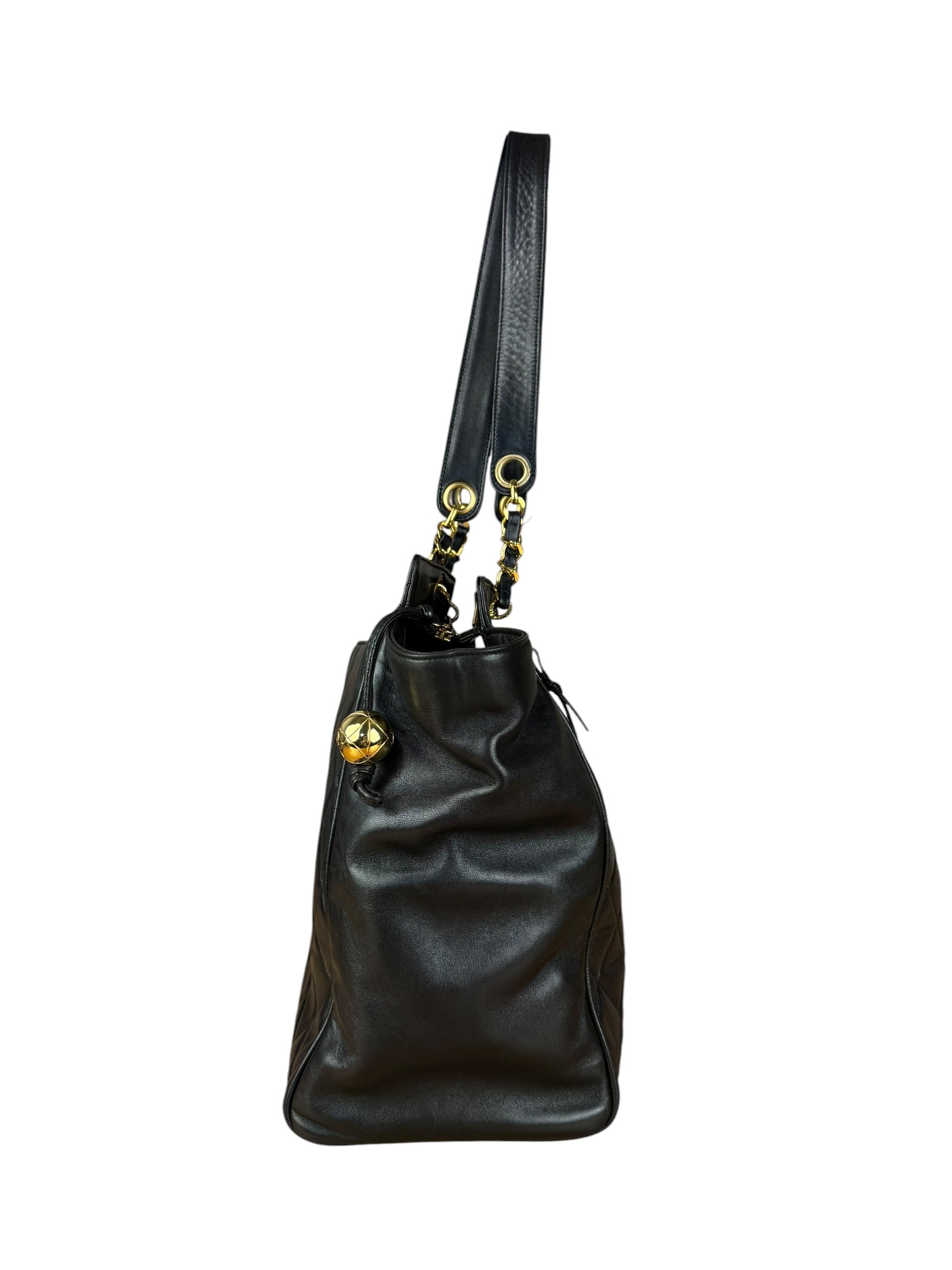 Chanel Black Quilted Leather Chain Shoulder Tote '94-'96