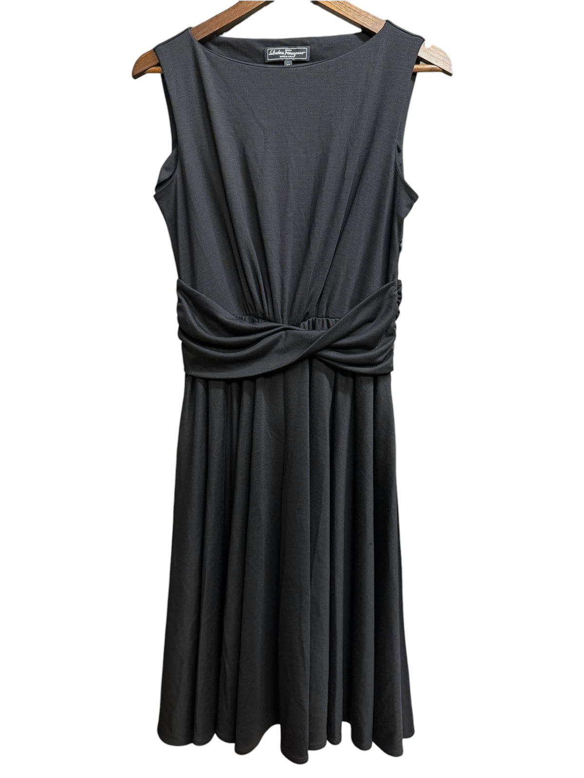 Vintage Salvatore Ferragamo Black Wool Blend Mid Length Dress