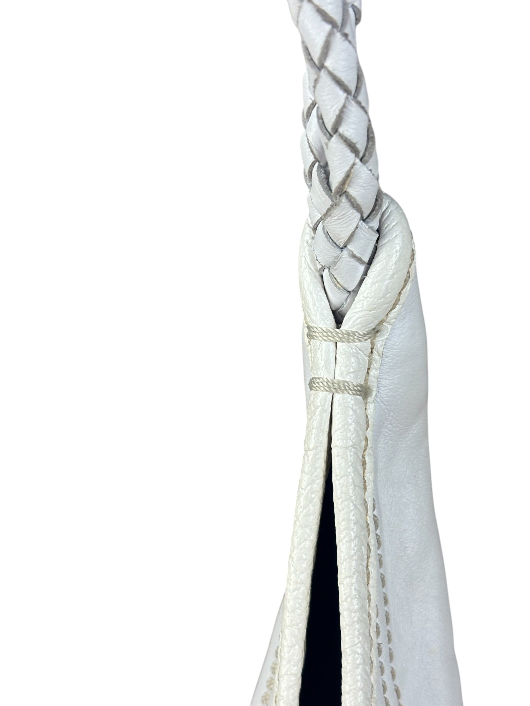 Celine Vintage White Leather Stitch Hobo Shoulder Bag
