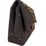 Chanel Brown Vertical Stitch Two-Toned CC Double Flap Bag 90s