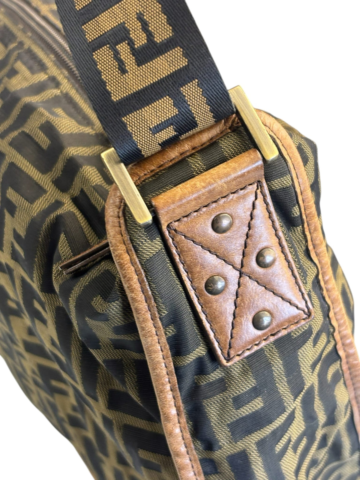 Fendi Zucca Print Brown Canvas Leather Trim Messenger Crossbody
