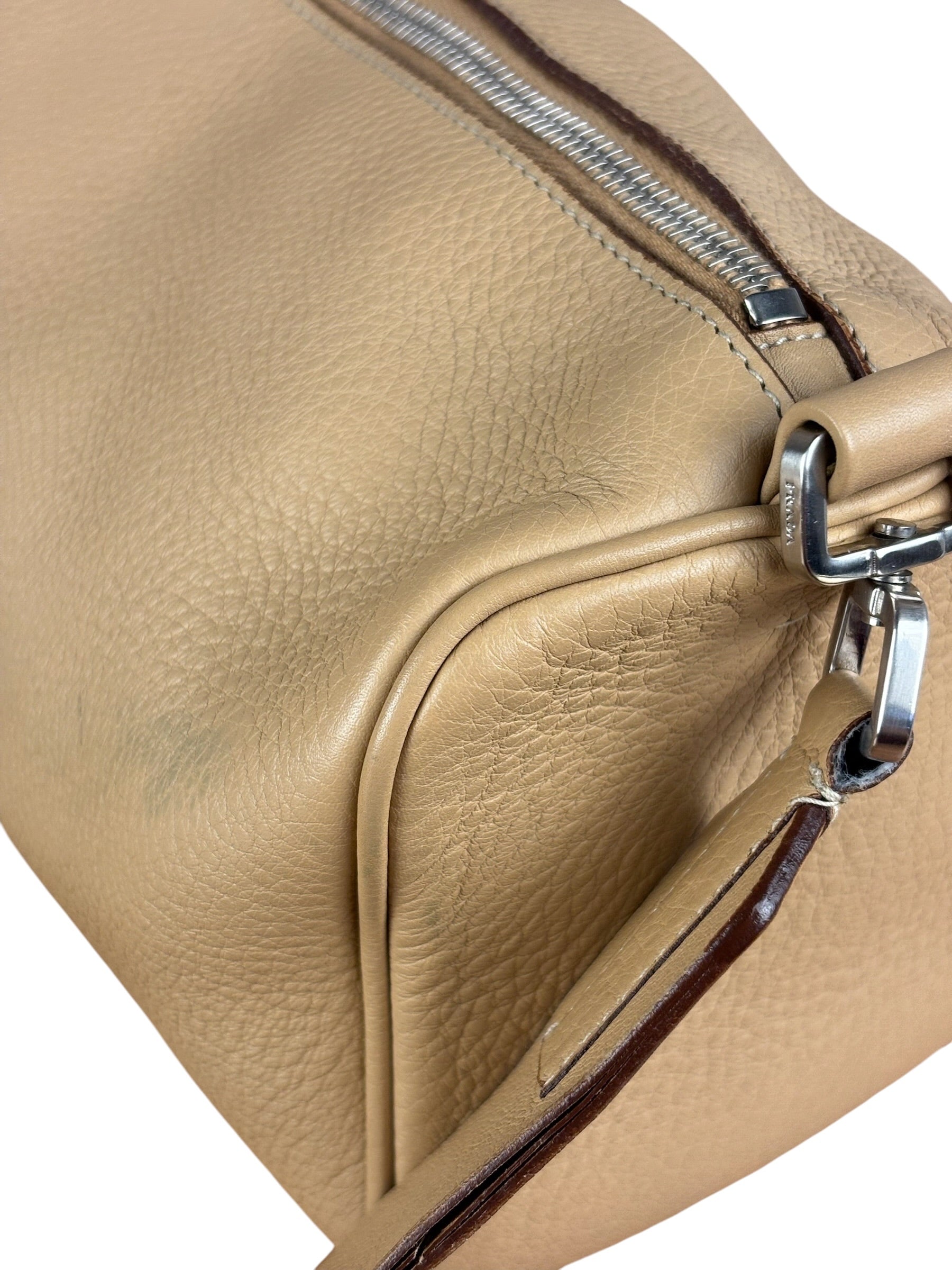 Prada Beige Leather Vitello Daino Buckle Shoulder Bag