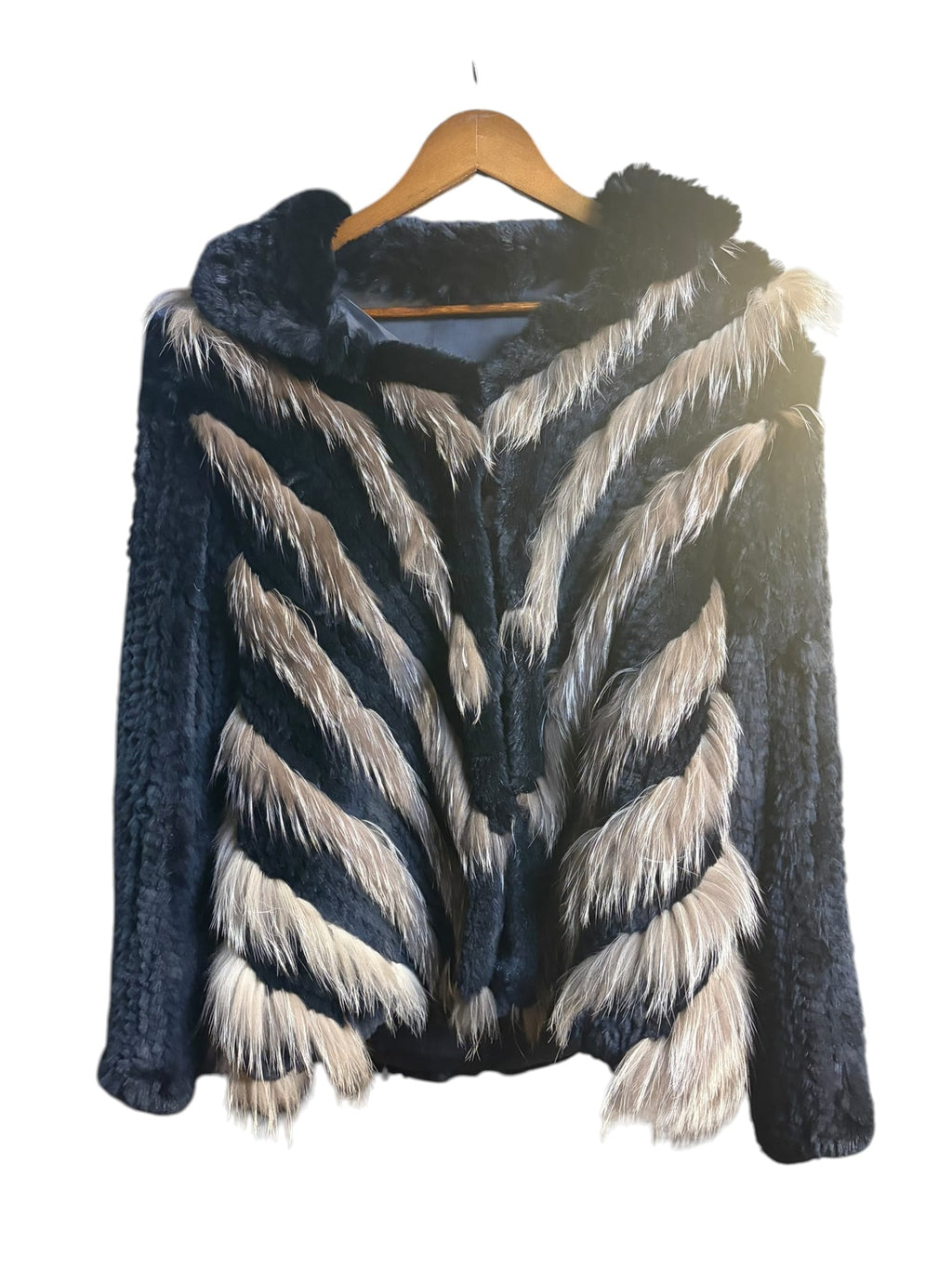 Vintage Black/Brown Fox Striped Fur Button Down Jacket