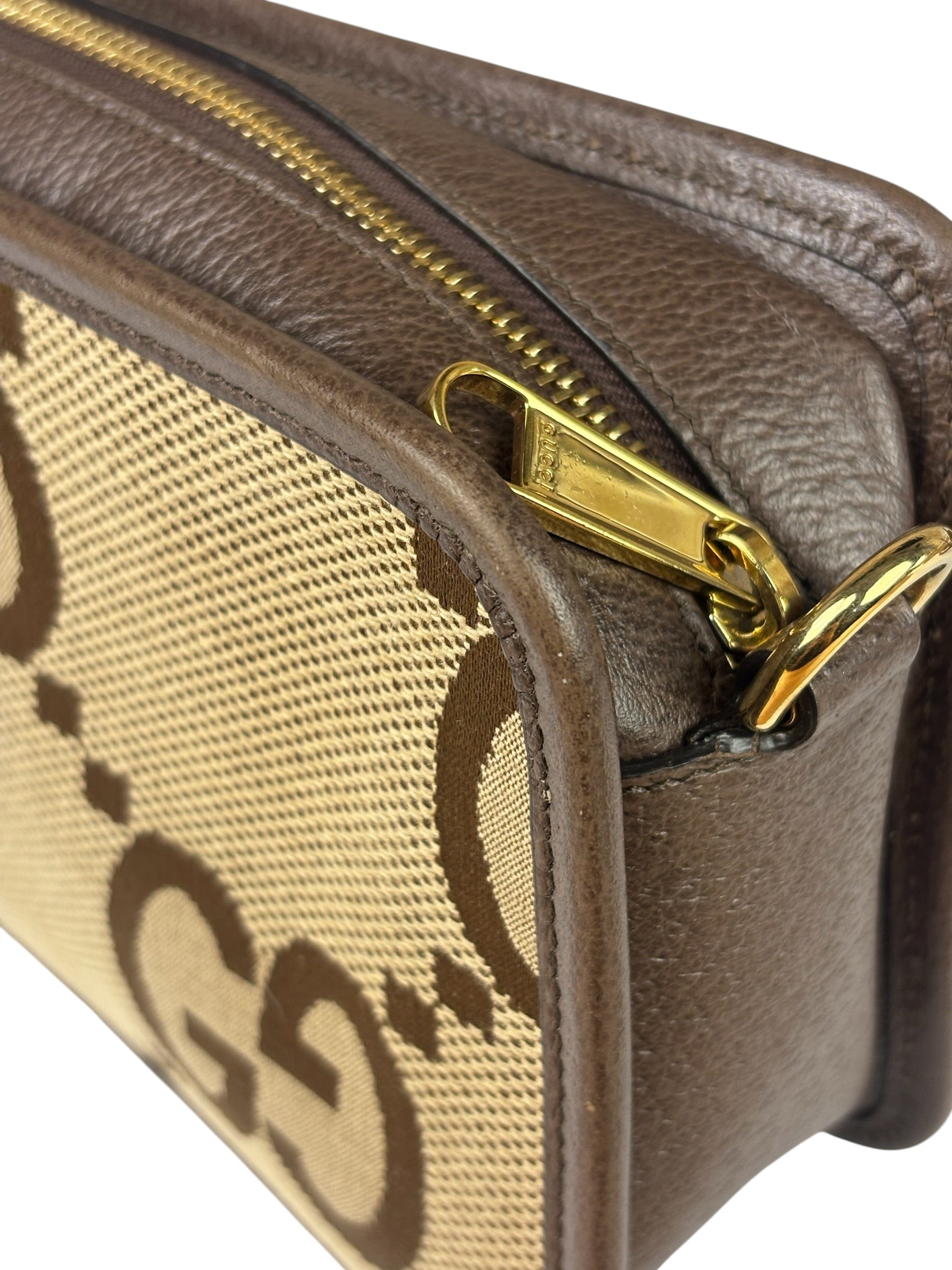 Gucci Brown Leather Trim Jumbo GG Mini Crossbody