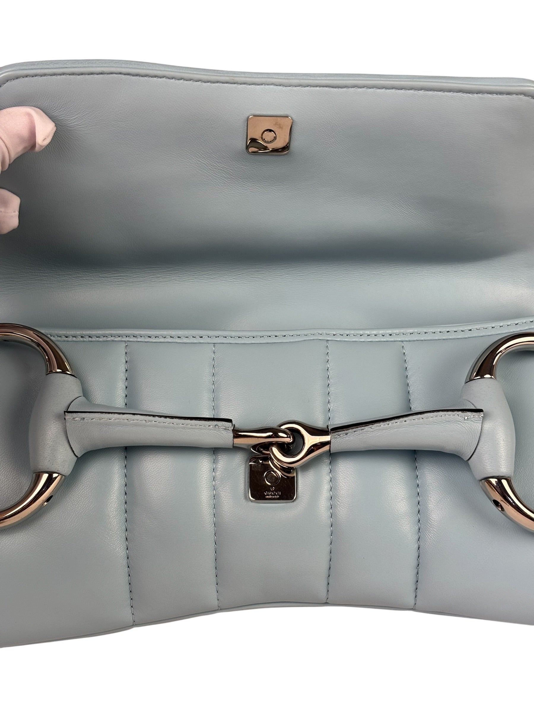Gucci Blue Leather Horsebit Chain Shoulder Bag