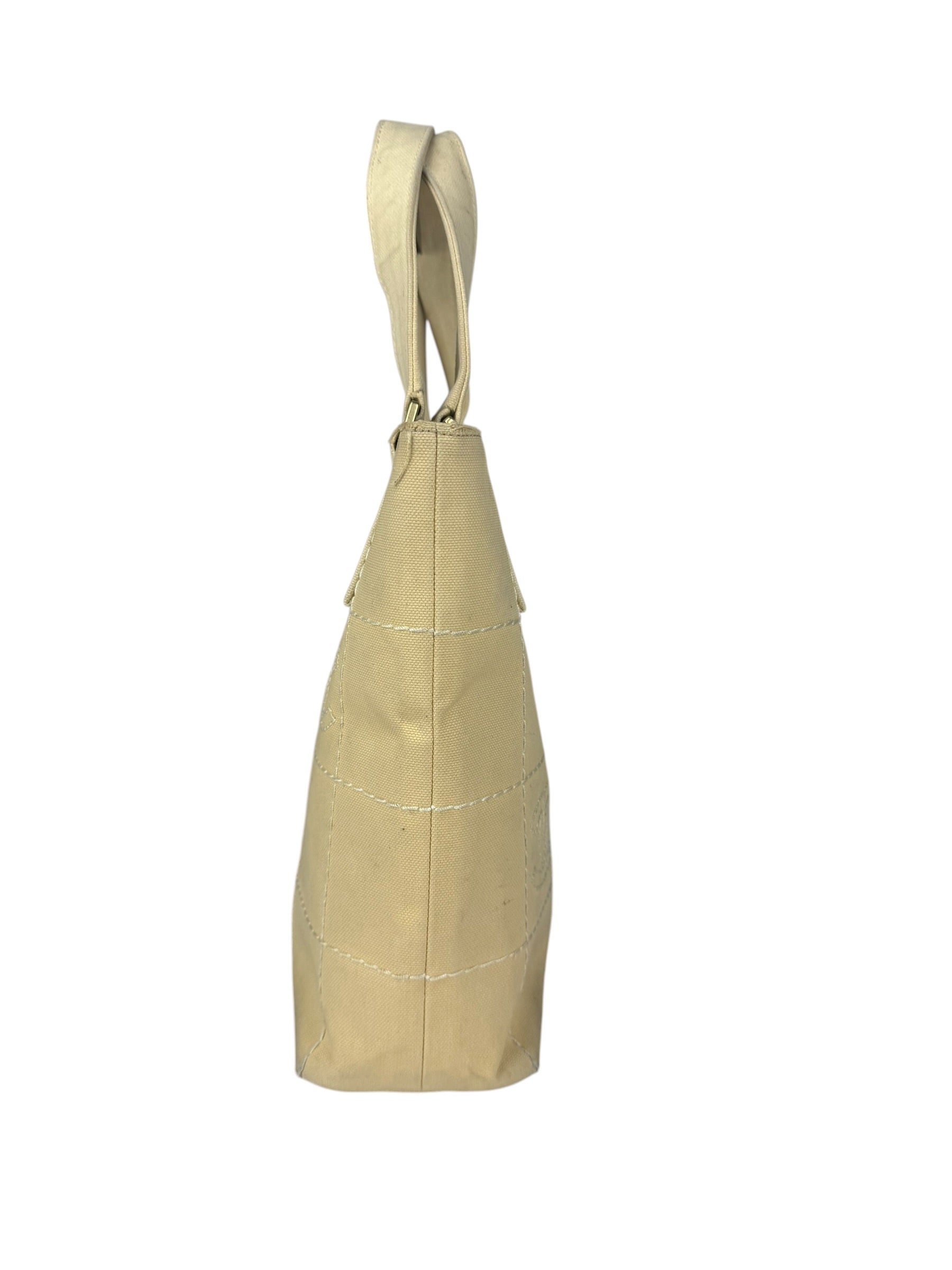 Chanel Vintage Beige Canvas Quilted Chocolate Bar Tote 2003