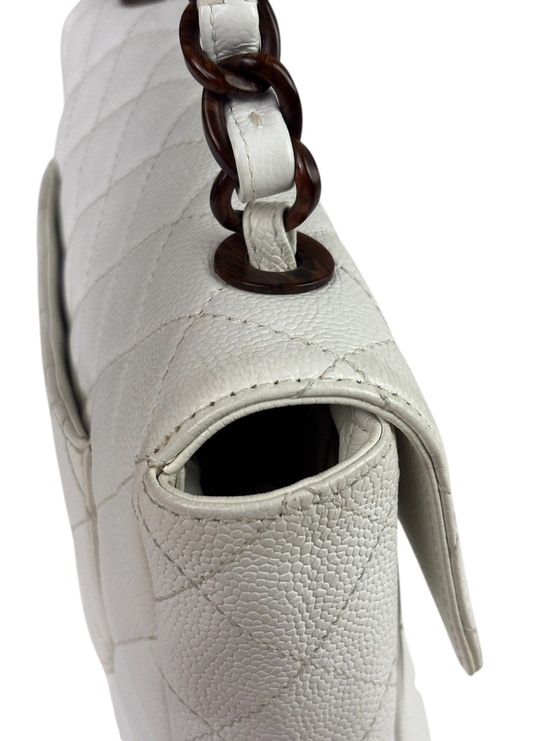 Chanel White Quilted Caviar Wooden M Flap 1999