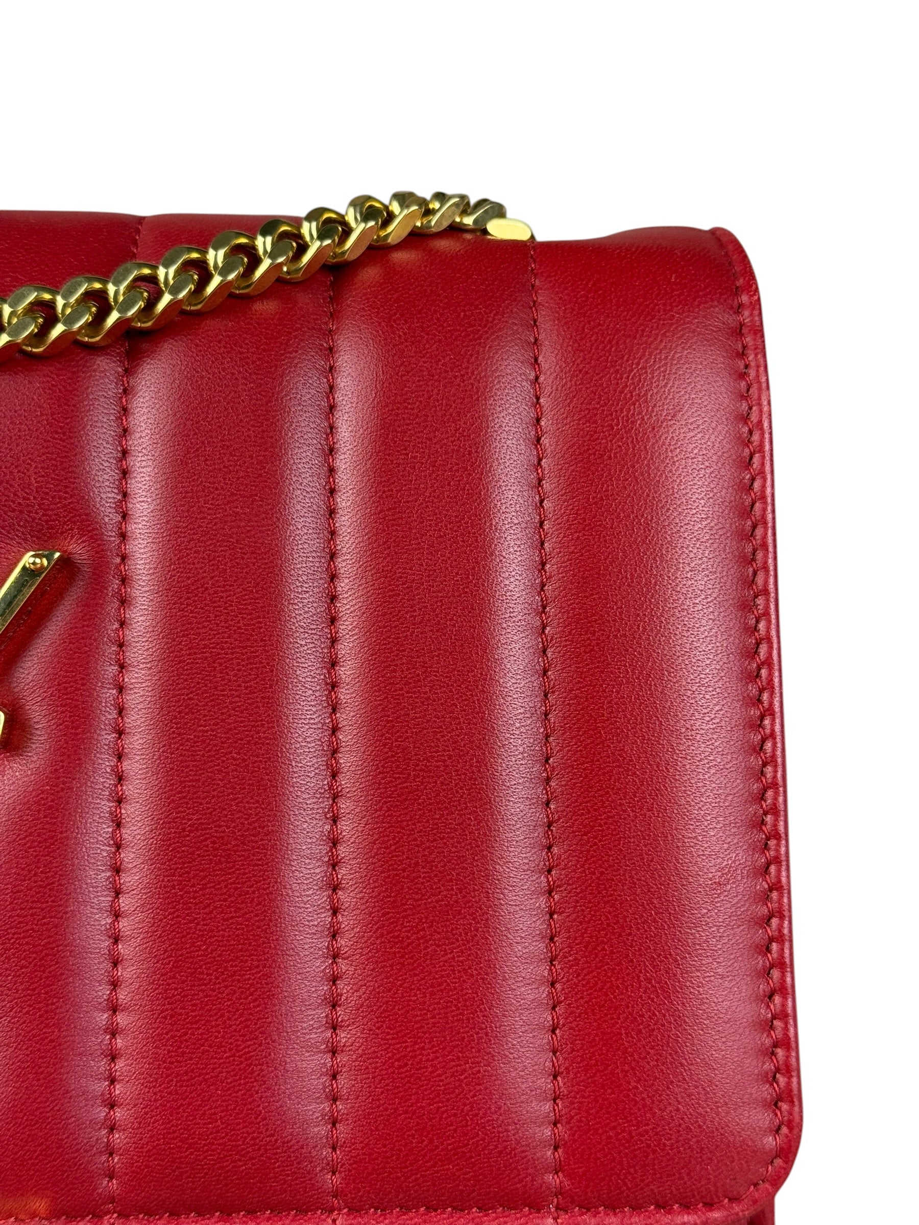 Saint Laurent Red Quilted Leather Vicky Flap Shoulder Bag