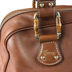 Gucci Tan Brown Leather Bamboo Handle Boston Bag