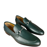 Gucci Green Leather Jordaan Horsebit Loafers