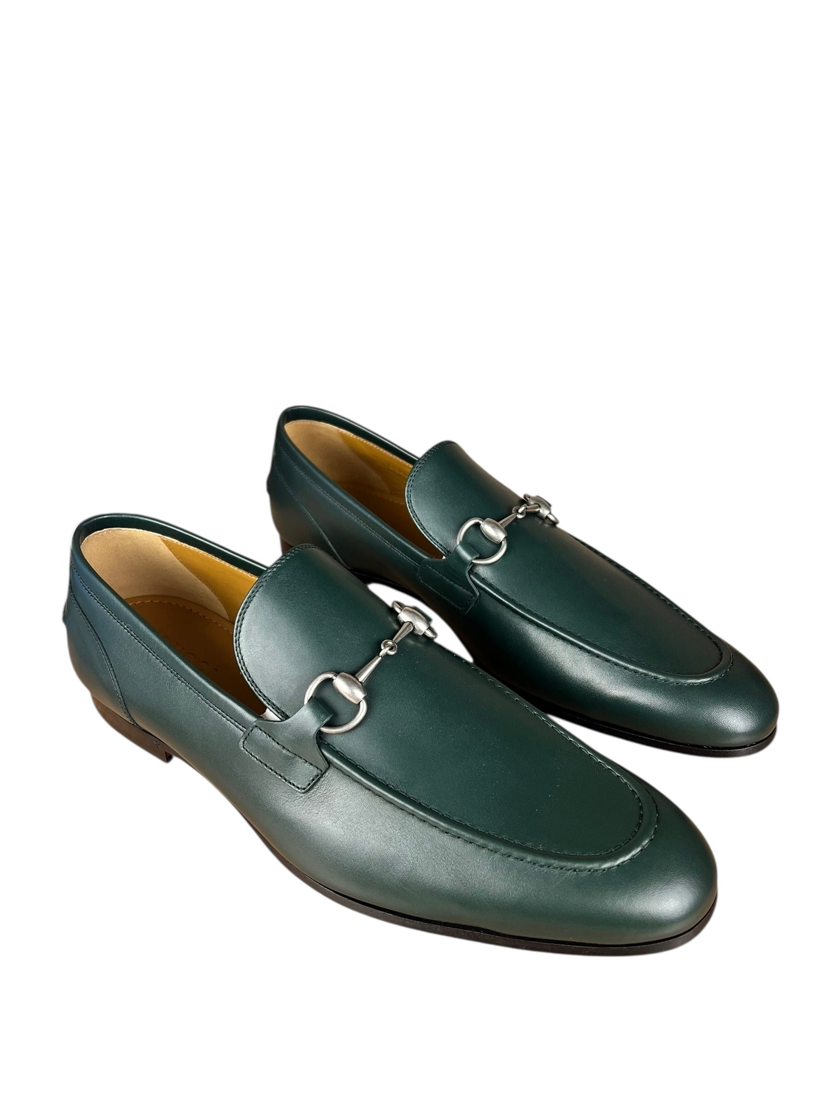 Gucci Green Leather Jordaan Horsebit Loafers