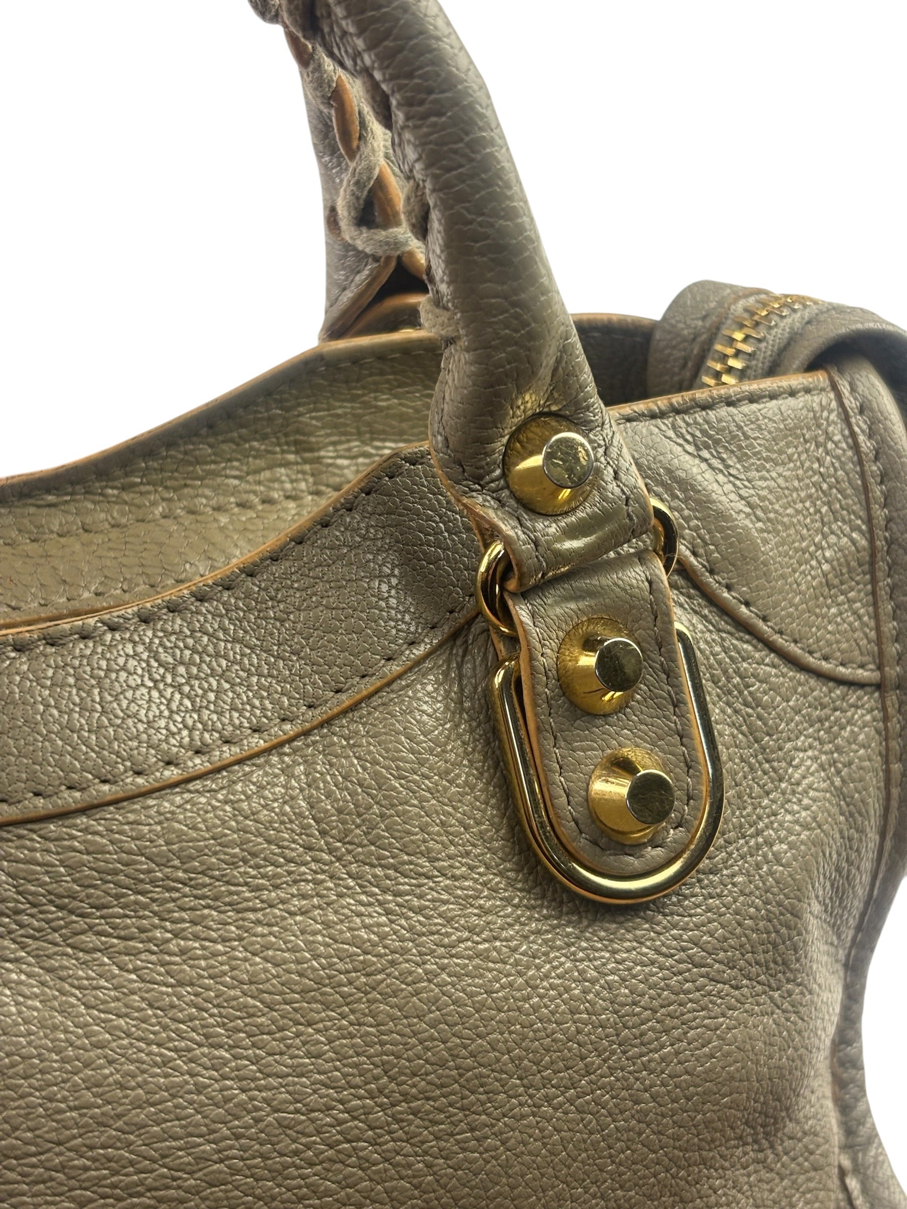 Balenciaga Gris Taupe Leather Mini Metallic Edge City Two-Way Bag