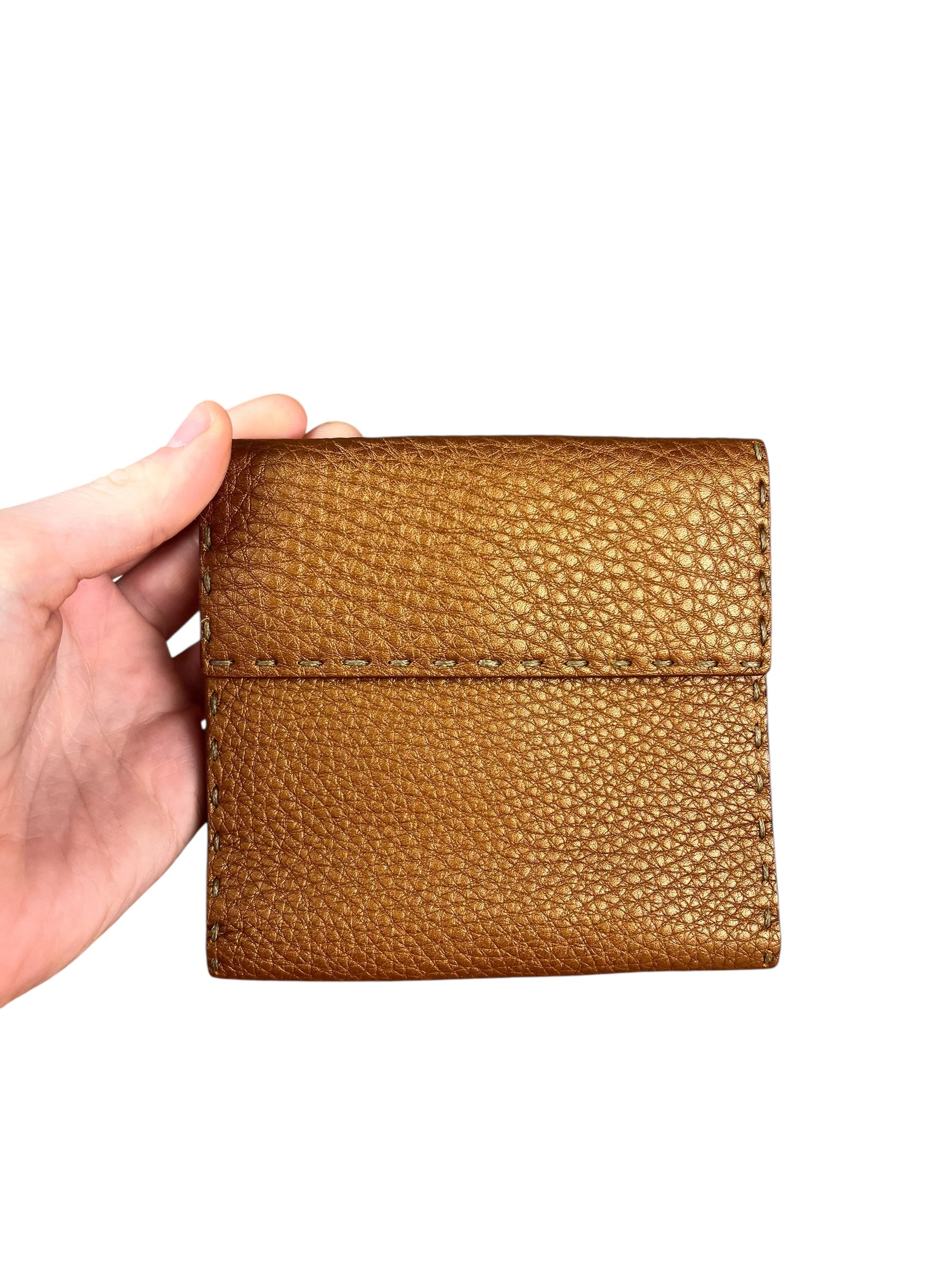 Fendi Bronze Bi-Fold Pebbled Leather Wallet