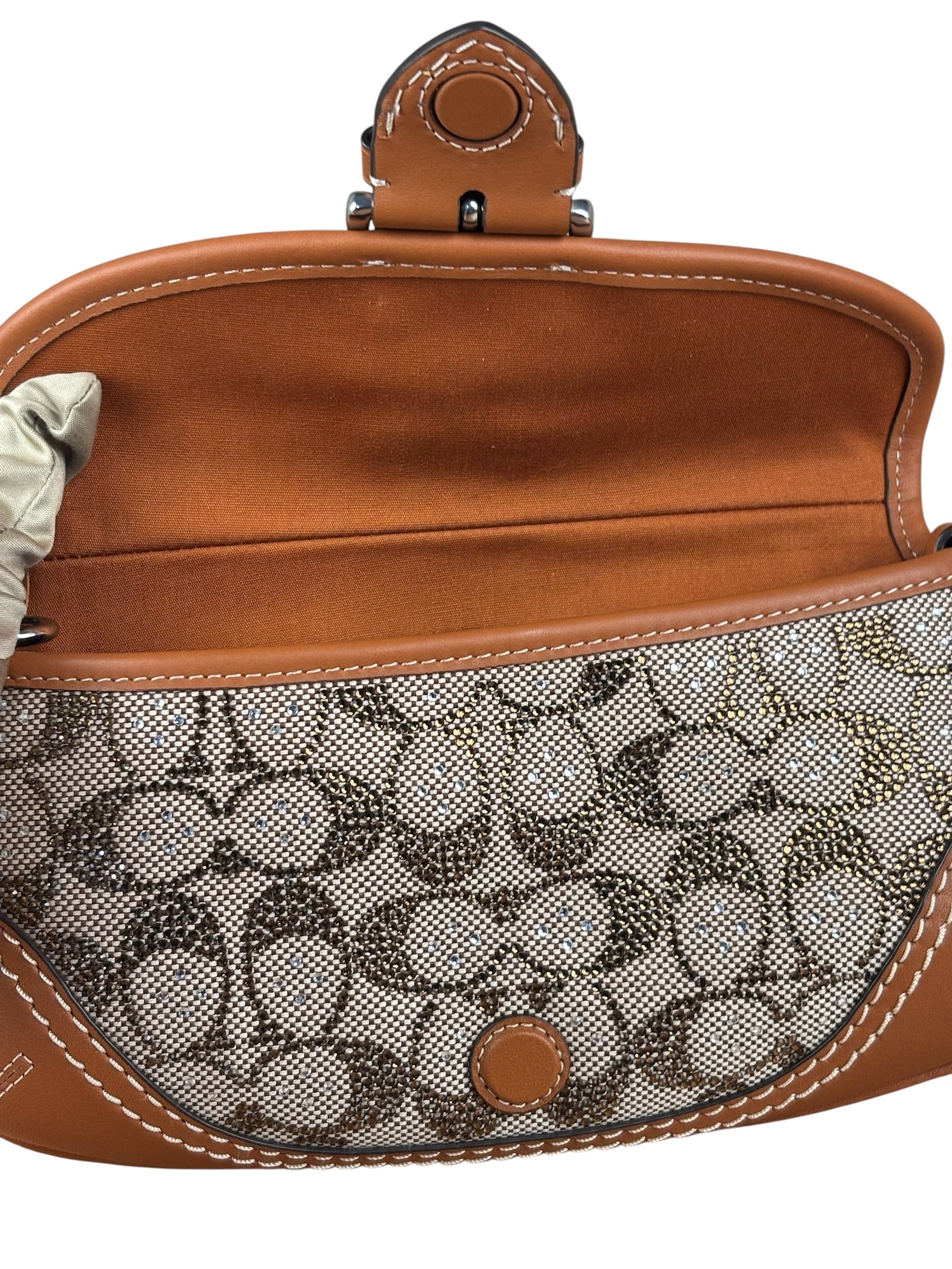 Coach Leather Trim Crystal Signature Jacquard Soho Pochette