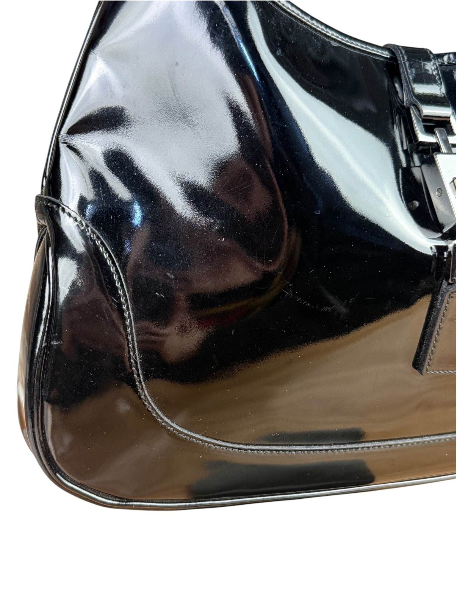 Gucci Vintage TF Black Patent Leather Jackie Hobo Bag