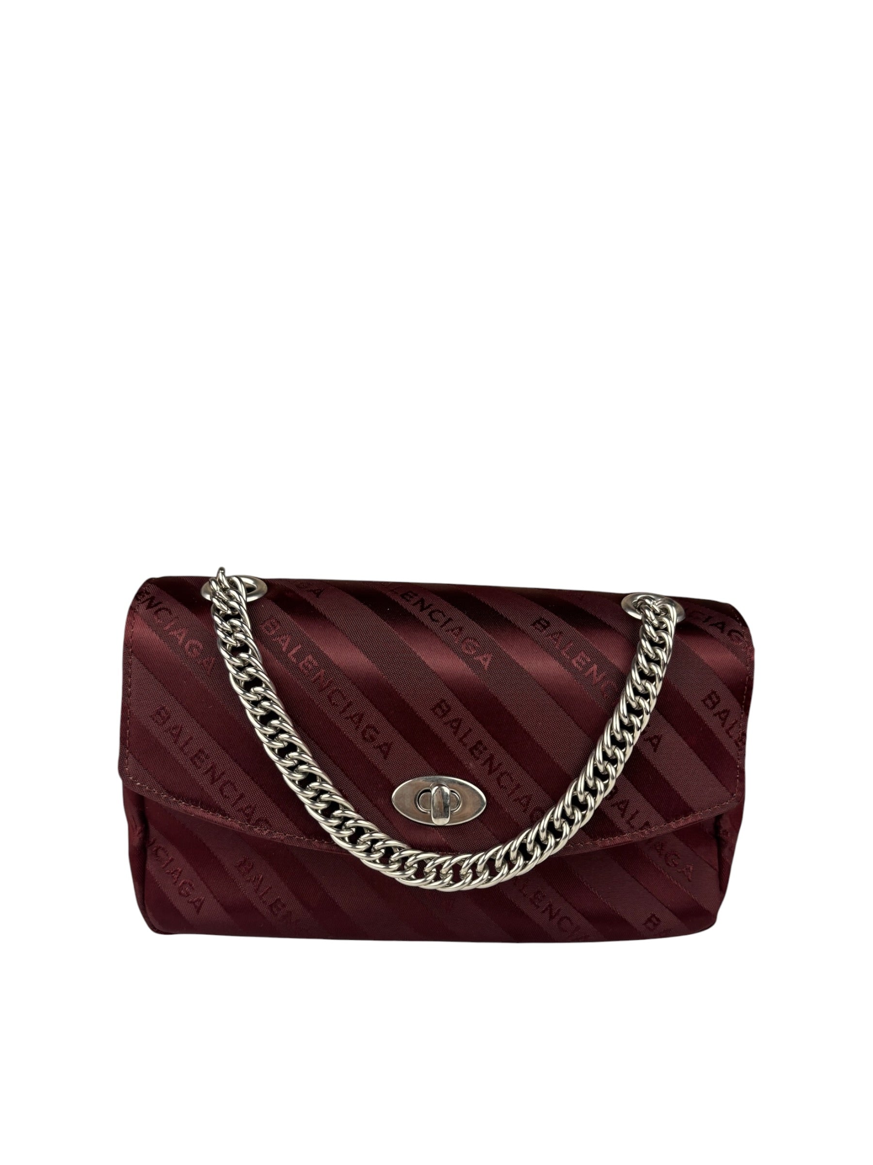 Balenciaga Burgundy Satin Jacquard Round S Lock Shoulder Bag