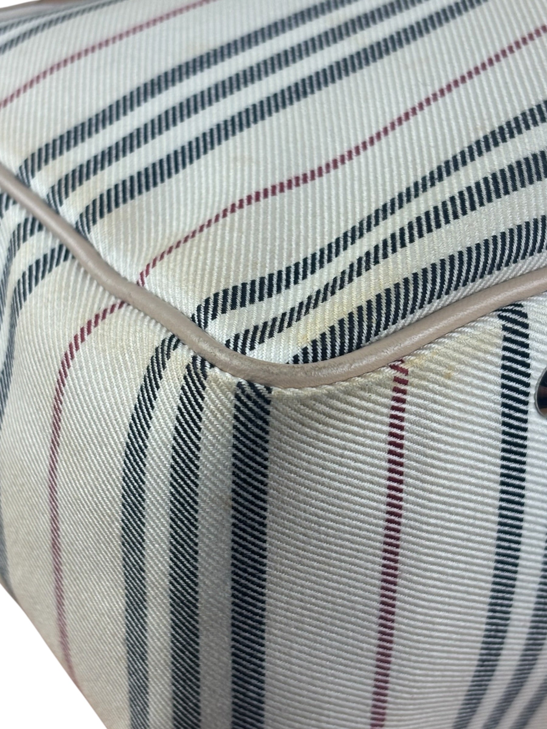Burberry Multi-Color Leather Trim Striped Canvas Tote Bag