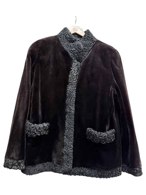 Vintage Black Persian Lamb Lapel Dark Brown Sheared Mink Coat