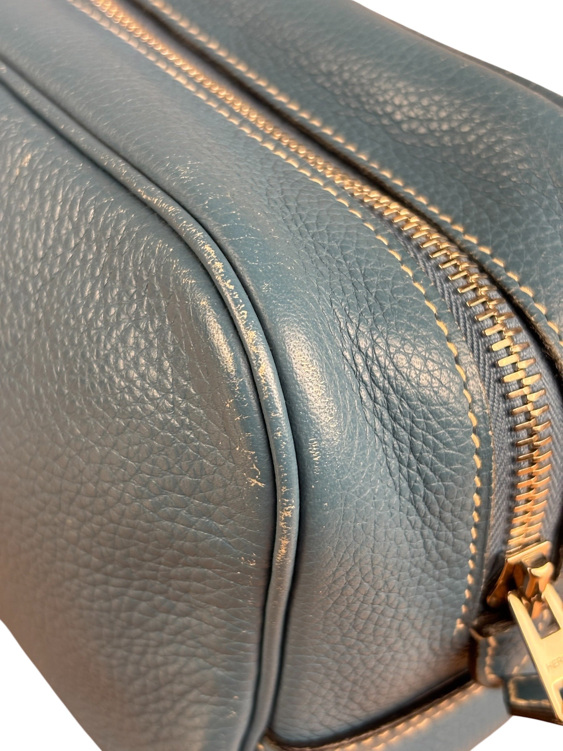 Hermes Blue Leather Cosmetic Pouch