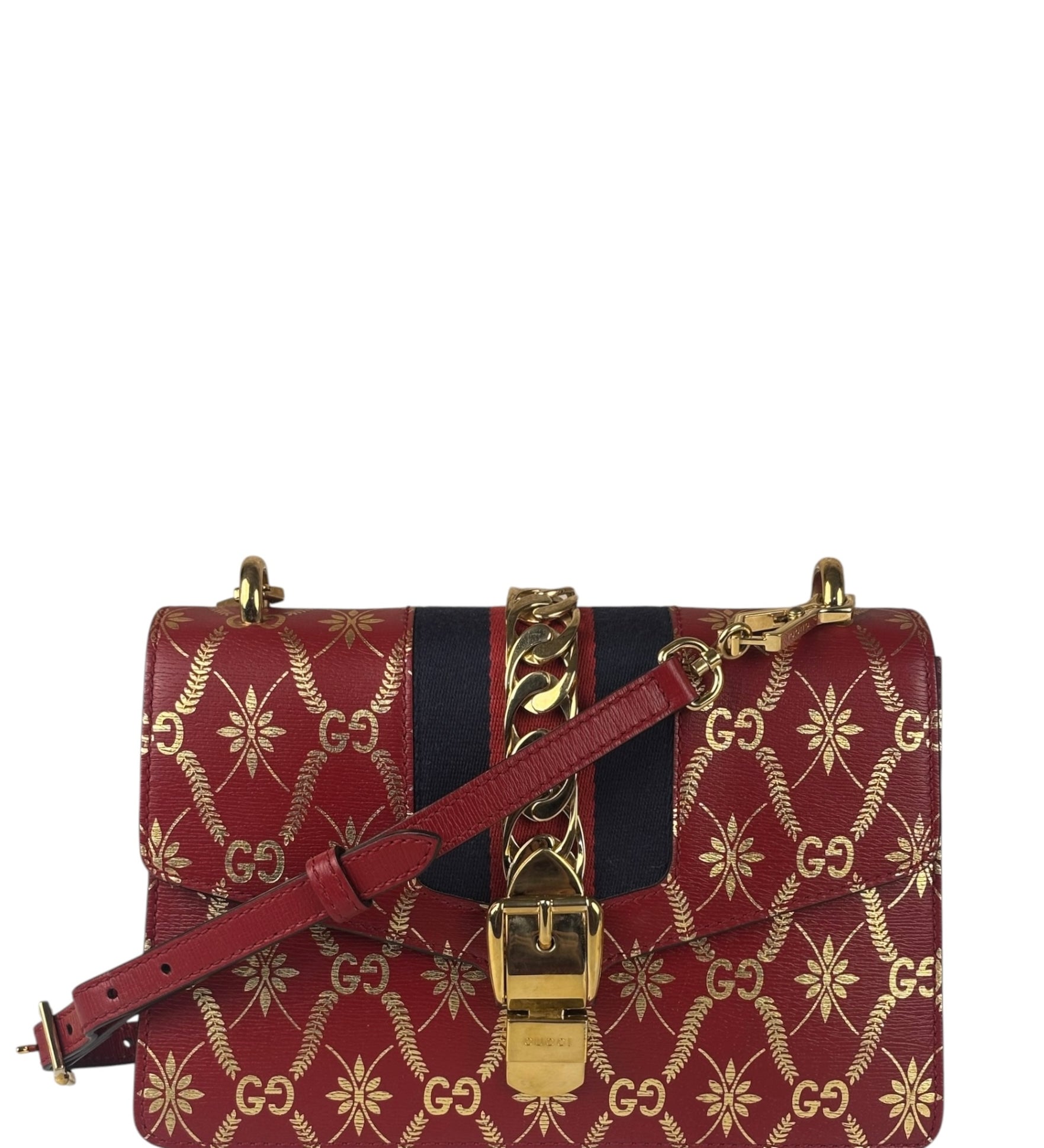 Gucci Red Leather Sylvie Chain Shoulder Bag
