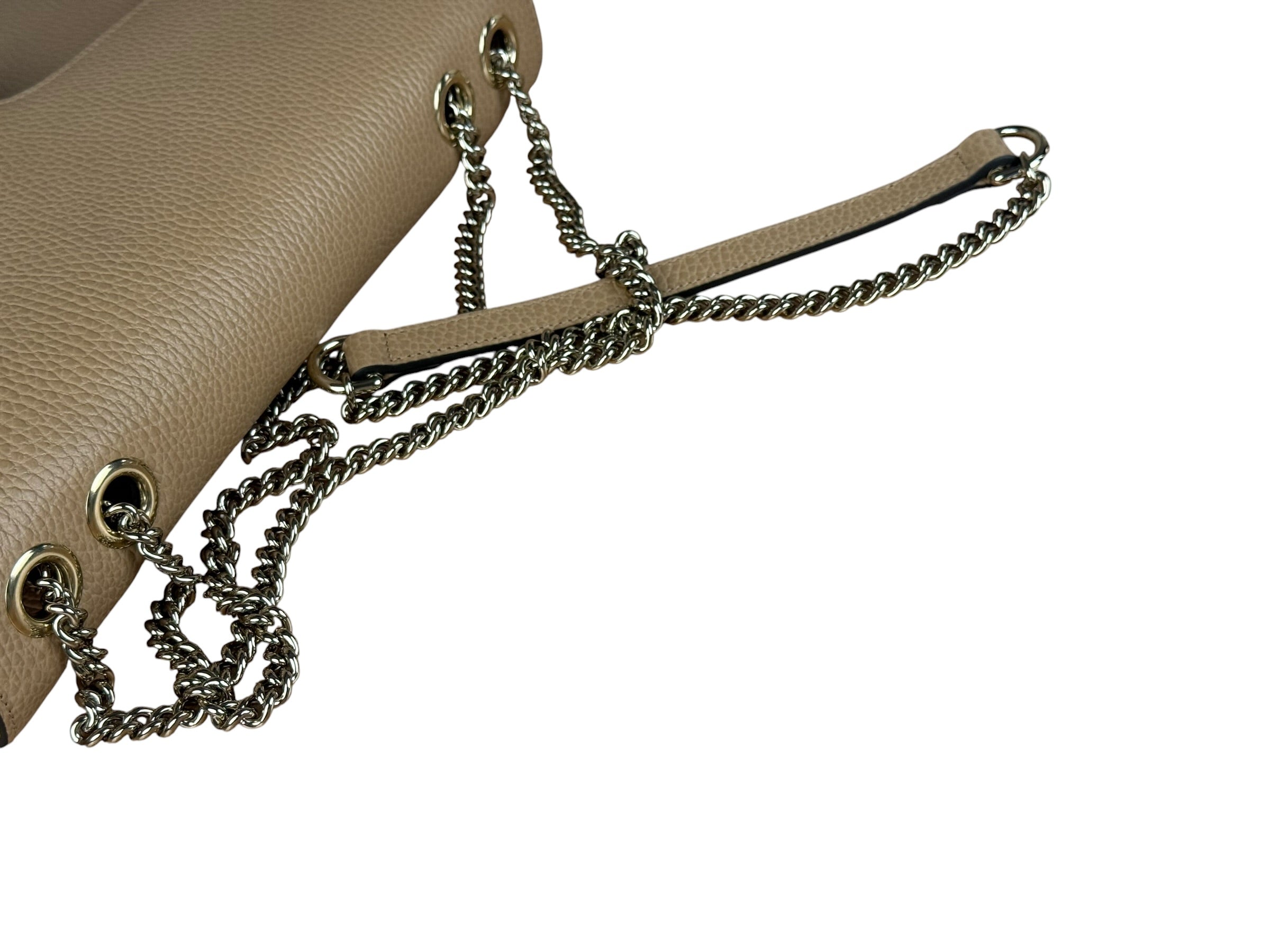 Gucci Beige Leather Medium GG Dollar Chain Shoulder Bag
