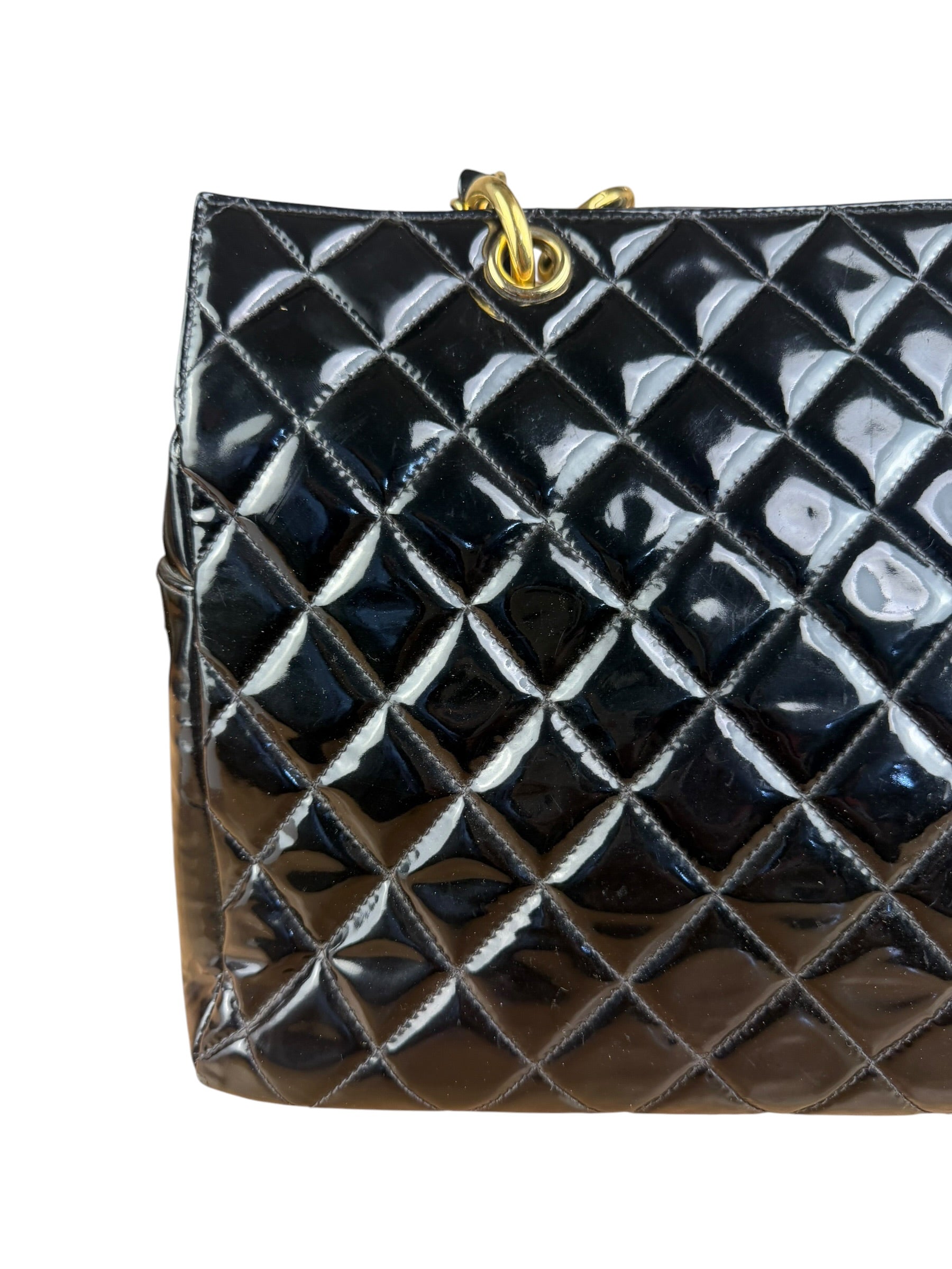 Chanel Black Patent Quilted Leather Timeless Shopping Tote Bag 2002