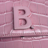 Balenciaga Pink Croc-Embossed Leather Chain B Wallet