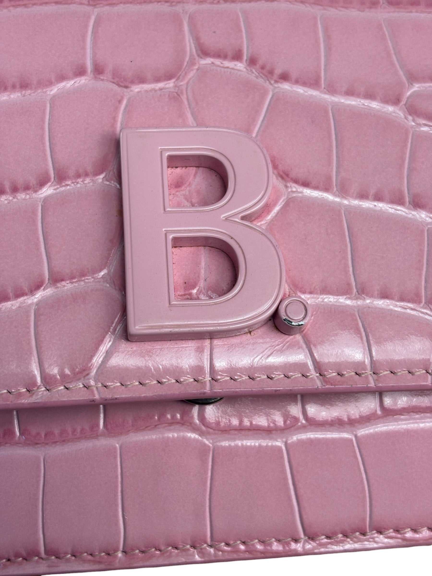 Balenciaga Pink Croc-Embossed Leather Chain B Wallet