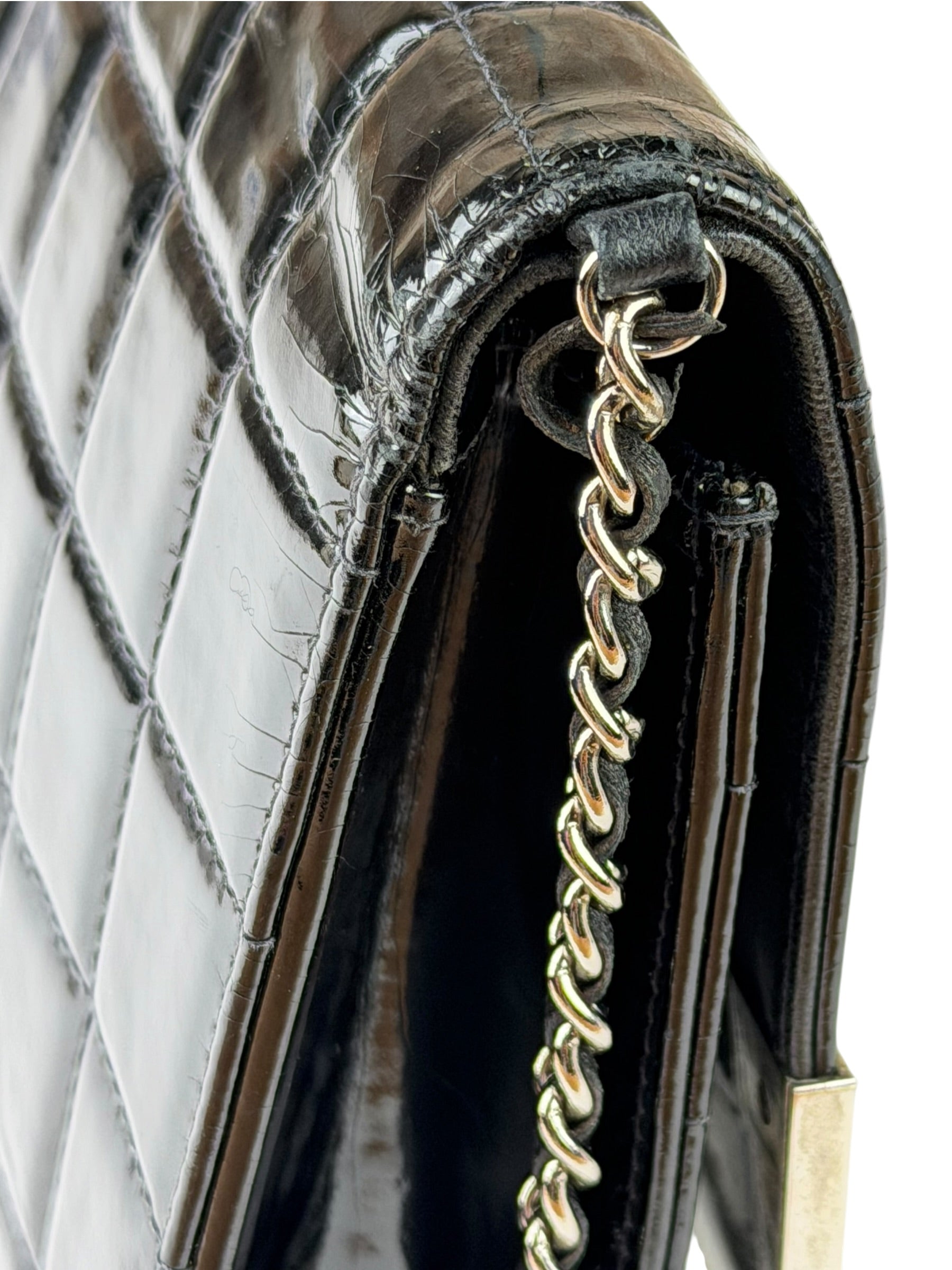 Chanel Black Patent Leather Chocolate Bar Flap Bag 2000