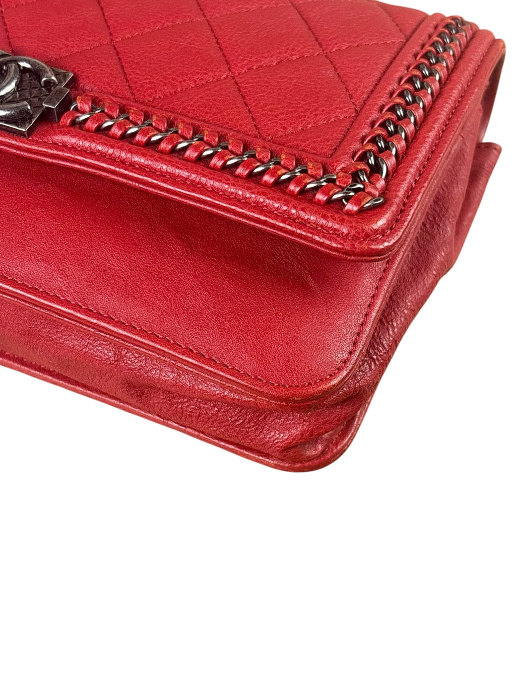 Chanel Red Quilted Lambskin Boy Flap Wallet On Chain 2012