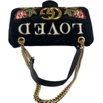 Gucci Black Velvet Marmont Floral Embroidered Shoulder Bag
