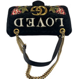 Gucci Black Velvet Marmont Floral Embroidered Shoulder Bag