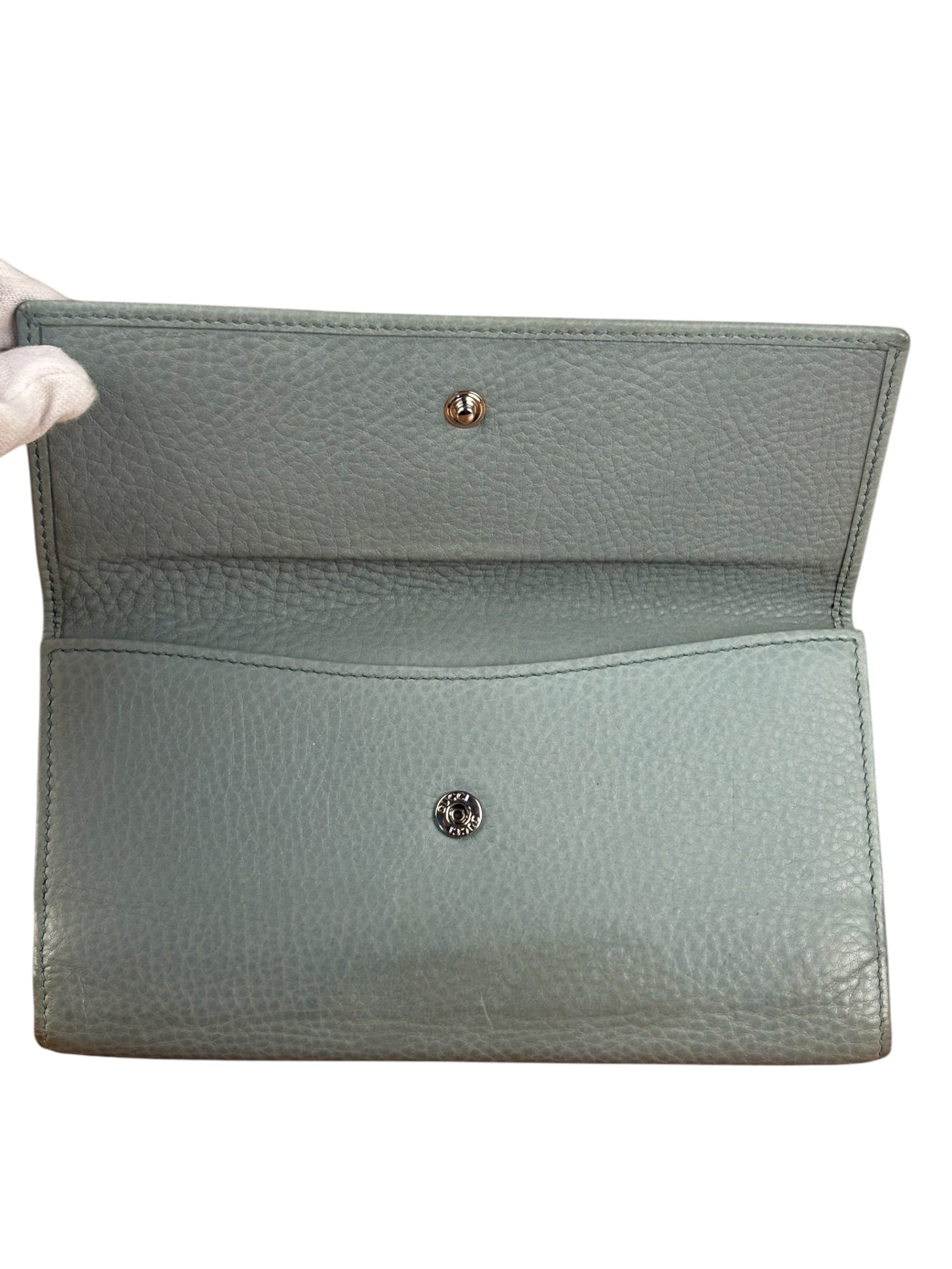 Gucci Light Blue GG Embellished Leather Long Wallet