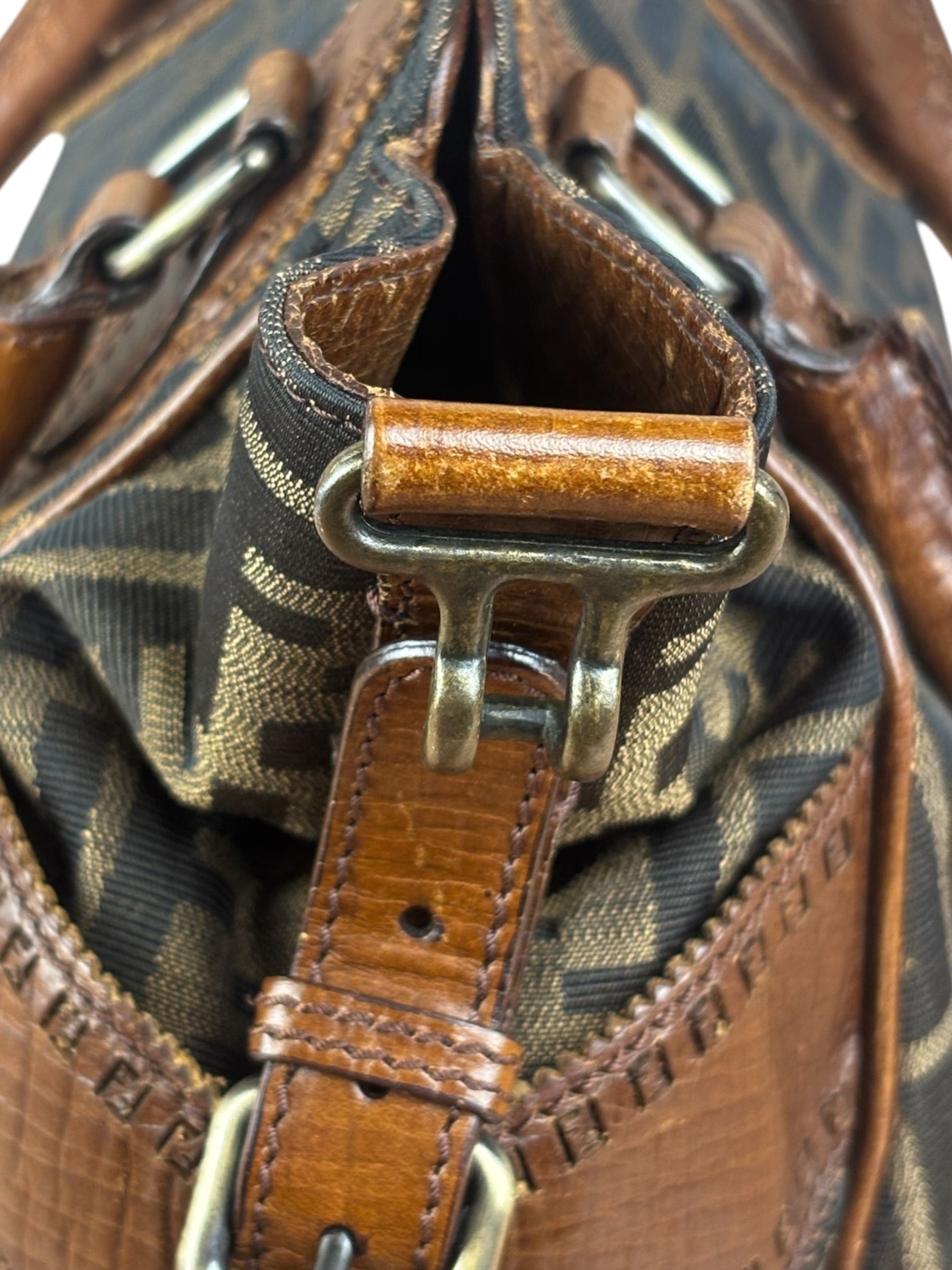 Fendi Vintage Leather Trim Zucca Etnico/Du Jour Tote Bga