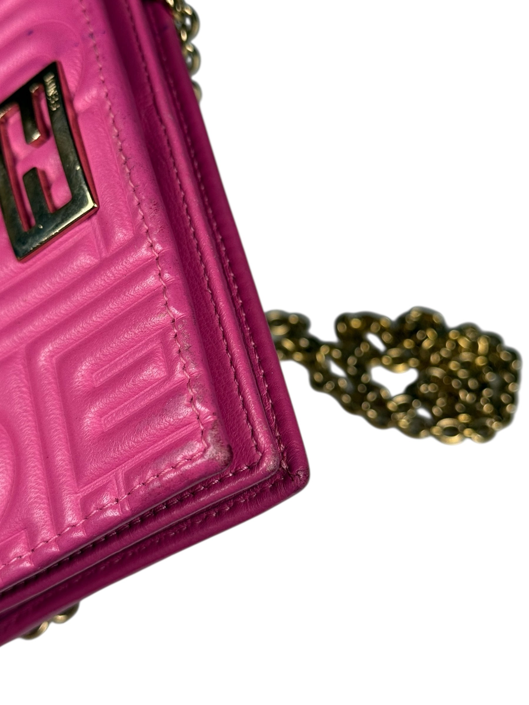 Fendi Roma Pink Leather Embossed Wallet on Chain