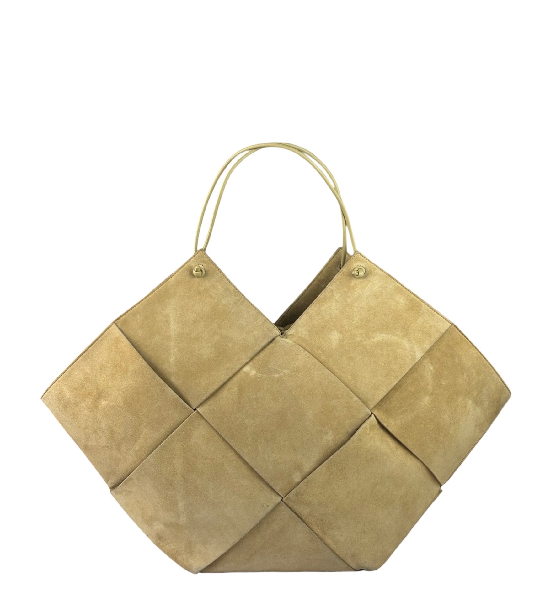 Bottega Veneta Beige Suede/Leather Trim Intrecciato Flower Basket Tote