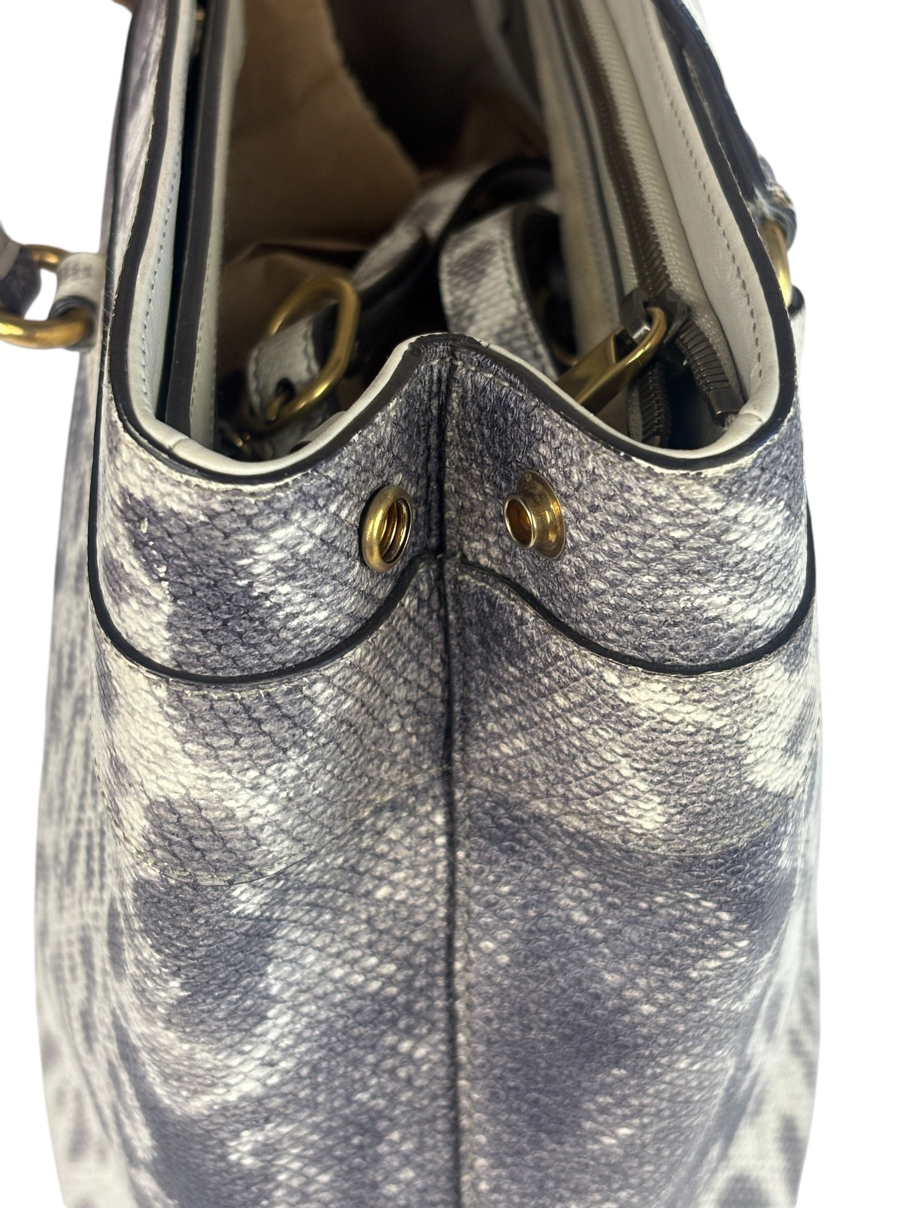 Gucci Cream/Grey Python-Embossed Horsebit Bright Bit Tote