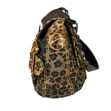 Fendi Brown Leather Trim Leopard Print Buckle Bag