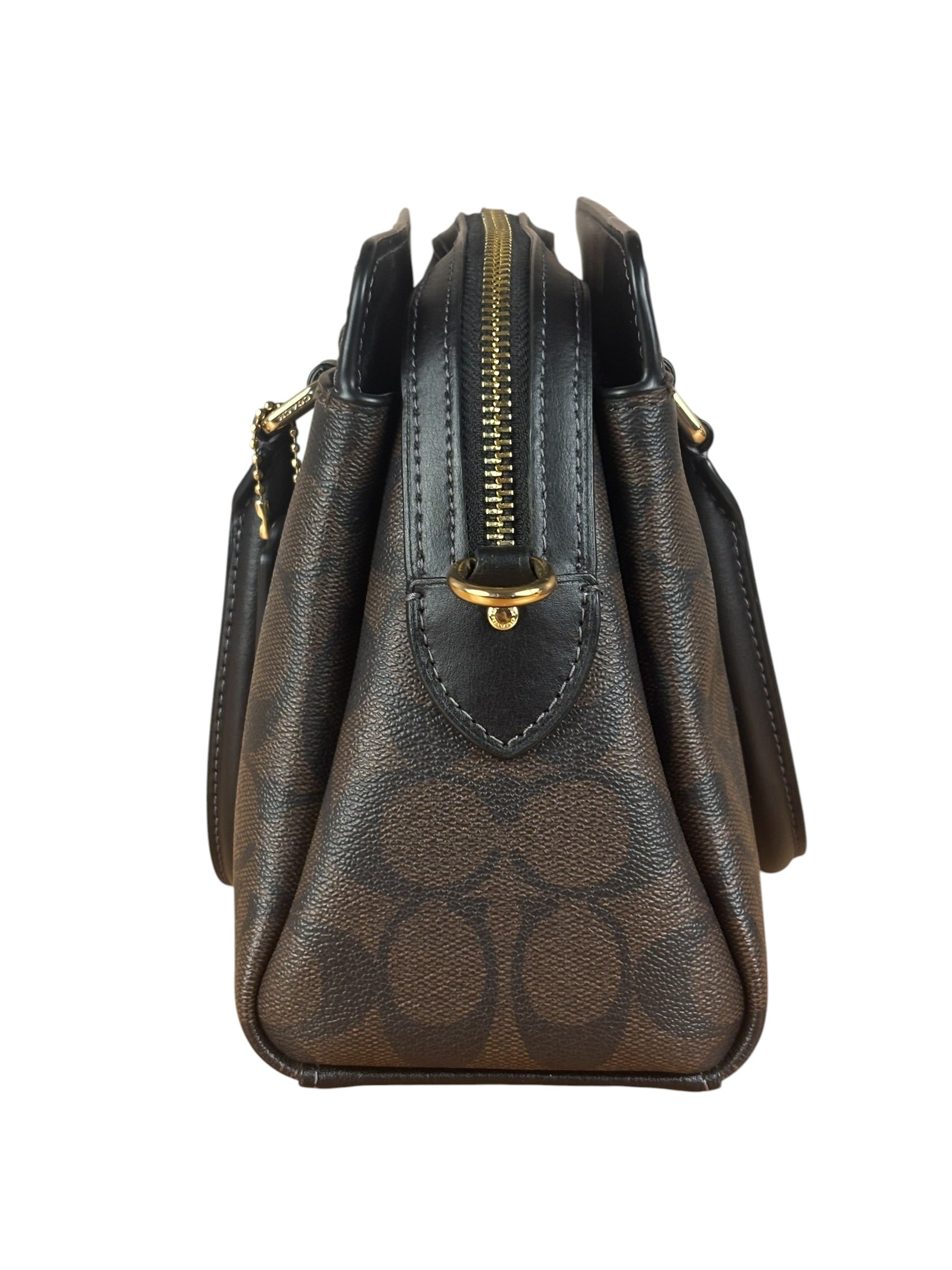 Coach Brown/Black Canvas Mini Darcie Carryall Two-Way Bag