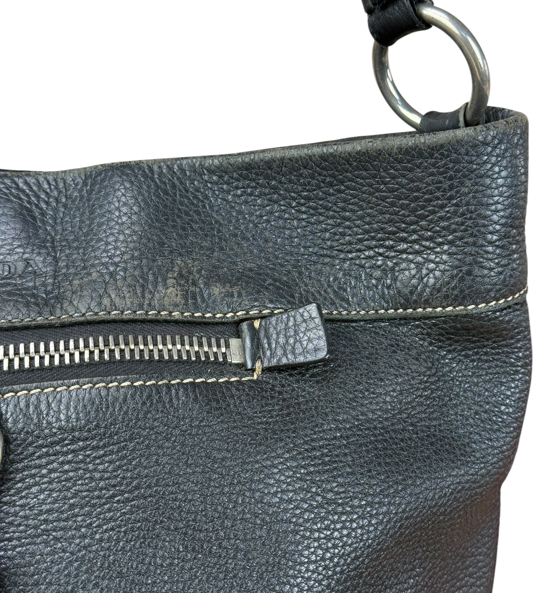 Prada Vintage Black Pebbled Leather Hobo Bag