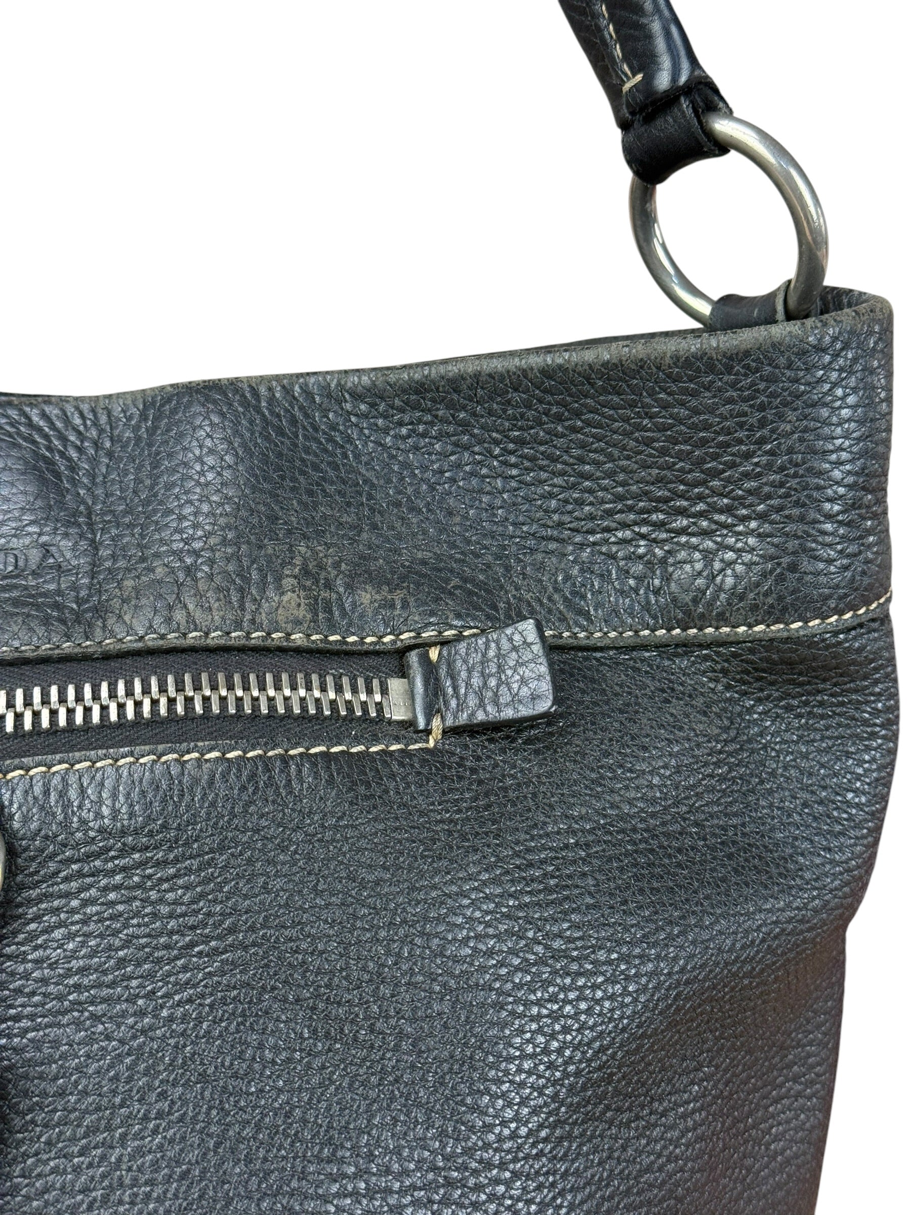 Prada Vintage Black Pebbled Leather Hobo Bag
