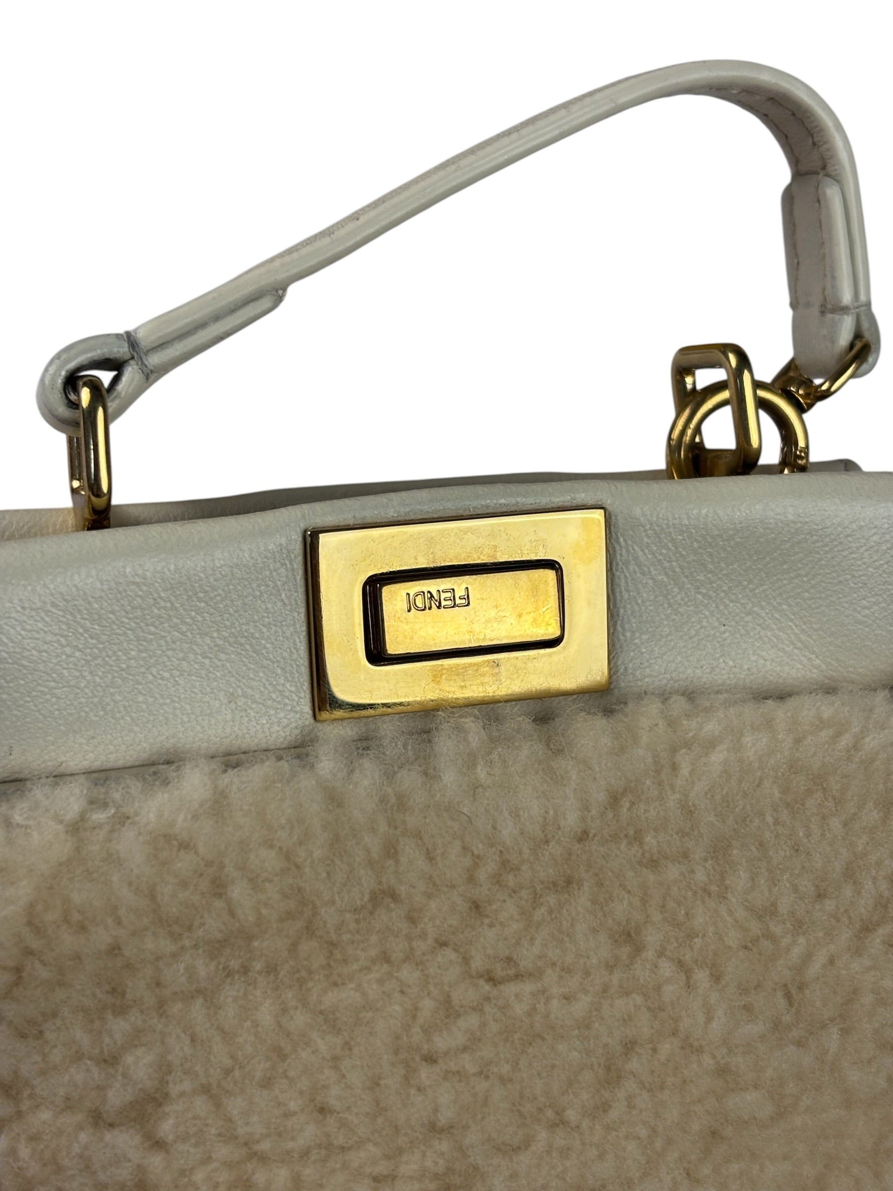 Fendi Cream Fur Lambskin Trim Micro Peekaboo Two-Way Bag