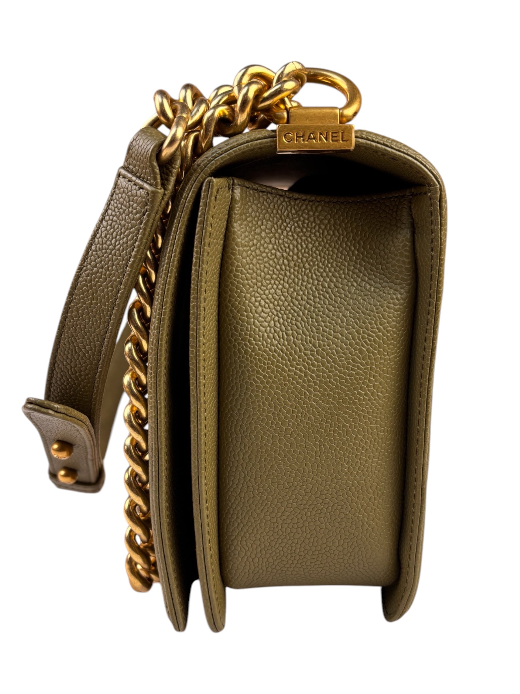 Chanel Olive Green Quilted Caviar Boy Flap Bag 2017