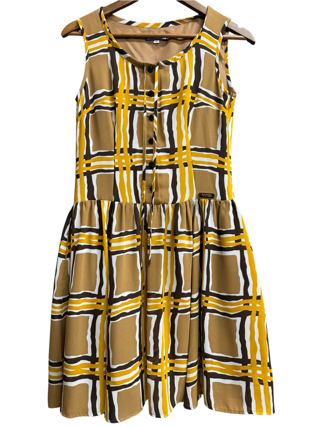 Burberry Blue Label Polyester Brown Wavy Check Mid-Length Dress