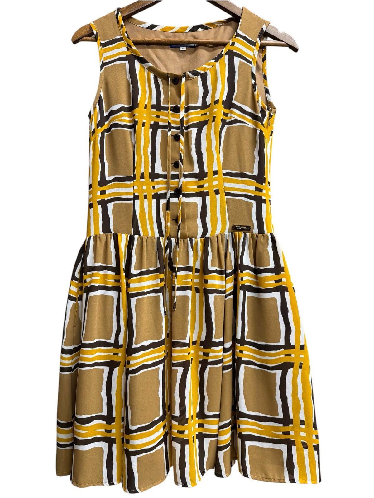 Burberry Blue Label Polyester Brown Wavy Check Mid-Length Dress