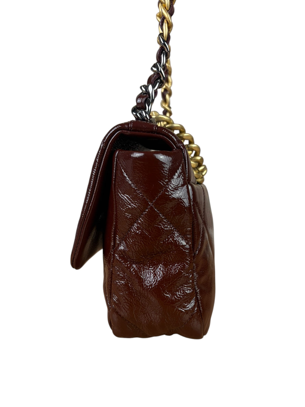 Chanel 19 Burgundy Quilted Patent Leather Two-Way Flap Bag 2020