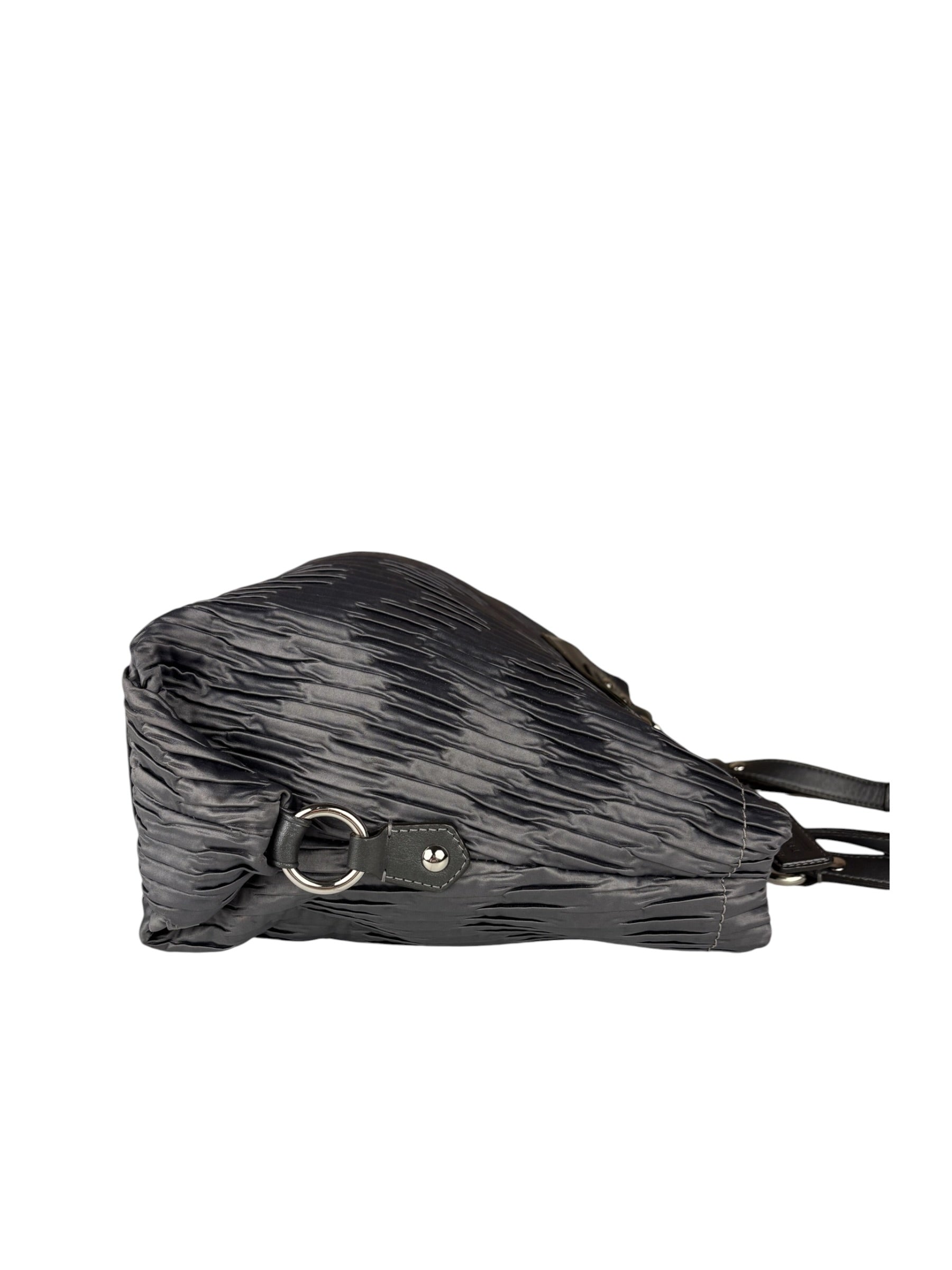 Coach Vintage Metallic Grey Leather Ashley Gathered Sateen Satchel Shoulder Bag