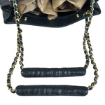 Chanel Vintage Black Leather Quilted Bottom Chain Tote Bag 1987